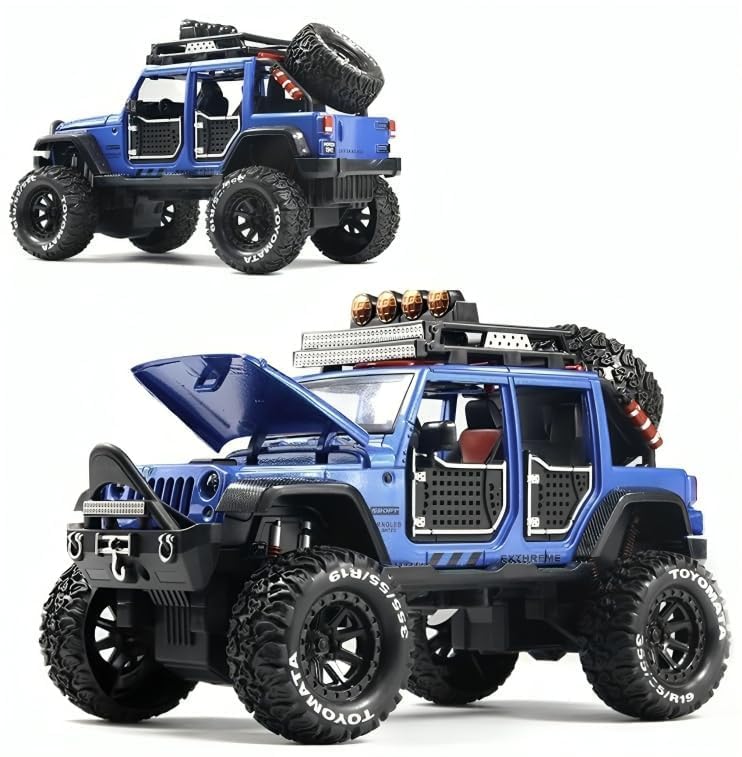 Alokik Enterprise Jeep Wrangler Rubicon Alloy Pickup 1:24 Scale Model Car Alloy Metal Car Die-cast Car Scale Model Pullback Toy car with Sound & Light Music Best Gifts Toys Kids【Colors as Per Stock】