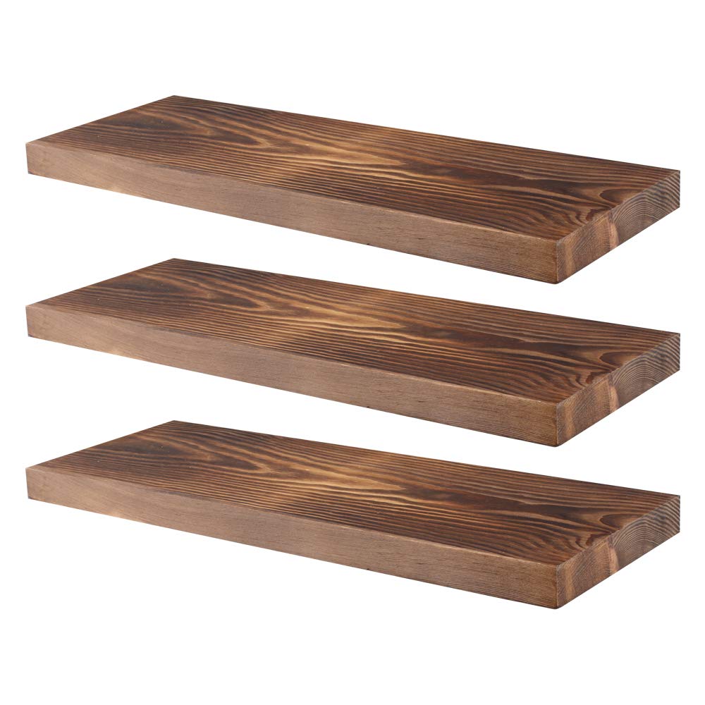 Pine Solid Wood Floating Shelf, Wall Mounted Rustic Wall Shelves Display Ledge Storage Shelf for Kitchen, Bath, Dorm, Laundry