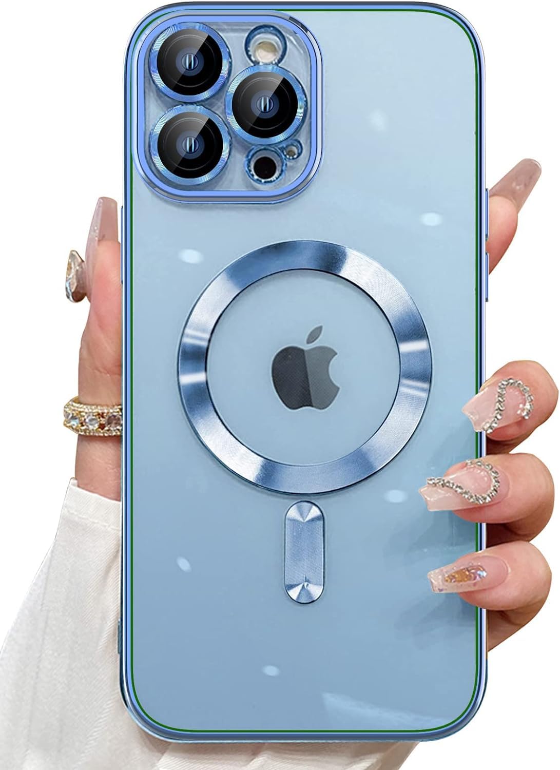 Case Compatible with iPhone 13 Pro Max, Military Grade Protection, Anti-Yellowing, Anti-Scratch, Classic Design with Glass Protection, Magnetic Function (Sierra Blue)