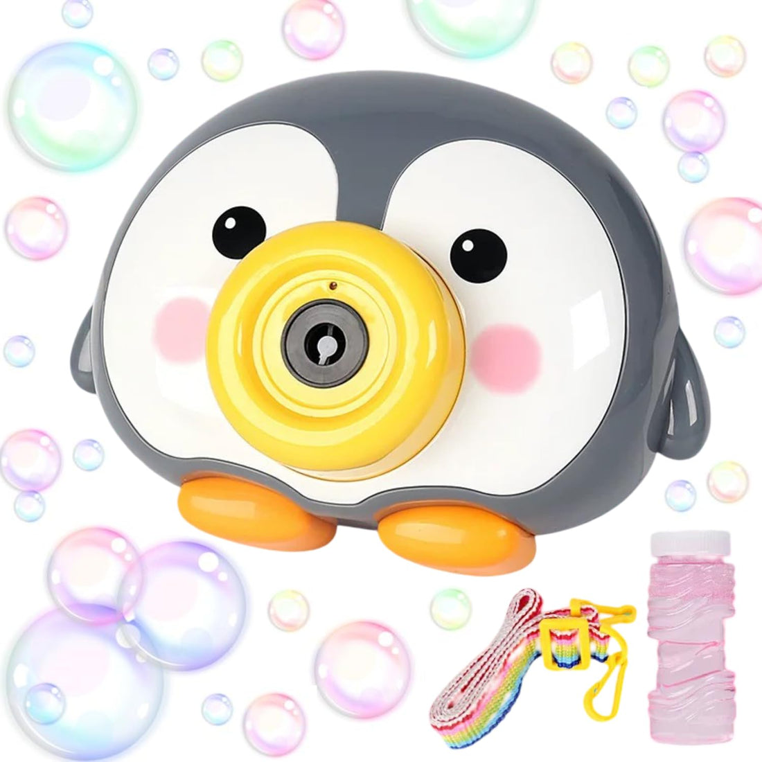 TOYS LAND Bubble Machine Toy Penguin Automatic Camera Bubble Maker with Light & Music, Outdoor Toys Bubble Blower Play Summer Bubble Maker Machine Toys, Gift for Kids Boys Girls Ages 3+ (Grey Penguin)