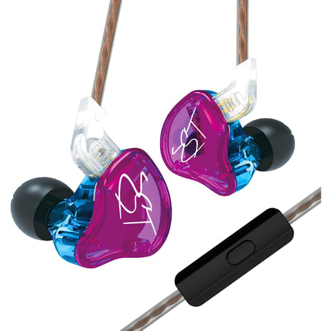 KZ ZST Hybrid Dual Driver IEM Earphones with Mic – HiFi Wired In-Ear Monitors, 1BA+1DD Noise Isolating Gaming & Music Earbuds with Detachable 0.78mm 2Pin Cable (Purple)