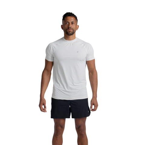 Men’s Dri-Fit Short Sleeve Workout Shirt (White) Lightweight Quick-Dry Performance Gym Top – Breathable Athletic Training Shirt for Men #223