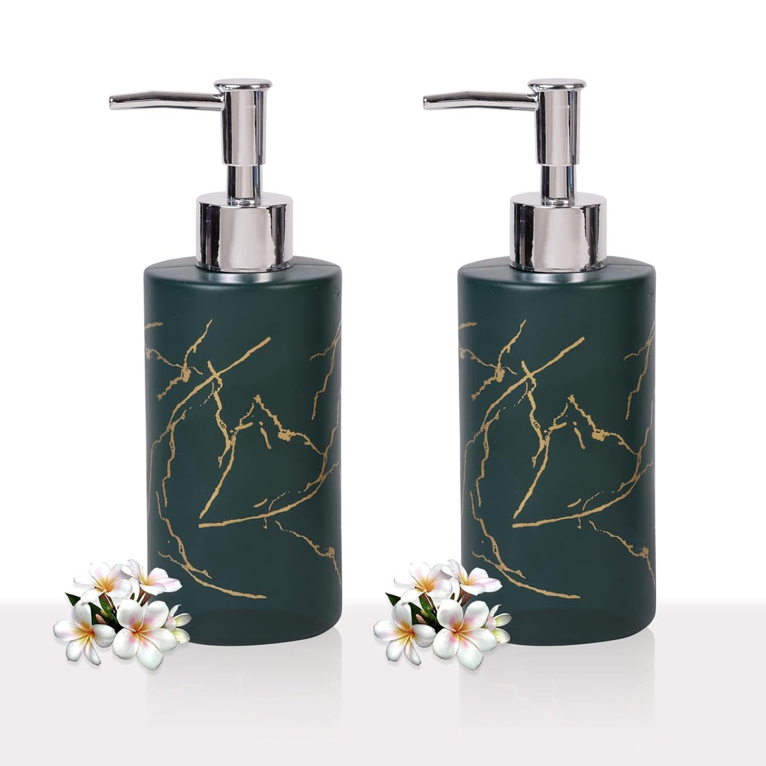 Bathroom Soap Dispenser Marble Hand Sanitizer Thickened Glass Bottle Empty Bottle Press Soap Dispenser Refillable (2pcs)