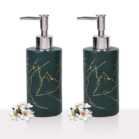 Bathroom Soap Dispenser Marble Hand Sanitizer Thickened Glass Bottle Empty Bottle Press Soap Dispenser Refillable (2pcs)
