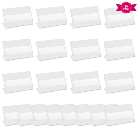 20pcs Mini Acrylic Label Holders, Transparent Merchandise Sign Display Holder Price Card Tag Label Stand Clear L Shape Price Tag Holder for Supermarket Shop Retail Store
