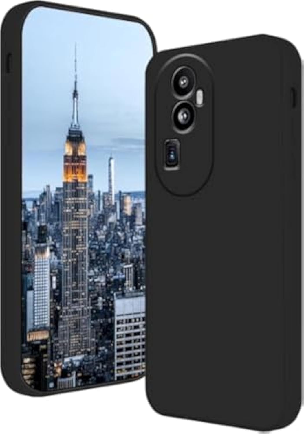 (Reno 10 Pro plus 5G) Shockproof Liquid Silicone Back Case Cover with Fur Lined Interior and Full Camera Cover Compatible with Oppo Reno 10 Pro Plus 5G (Black)
