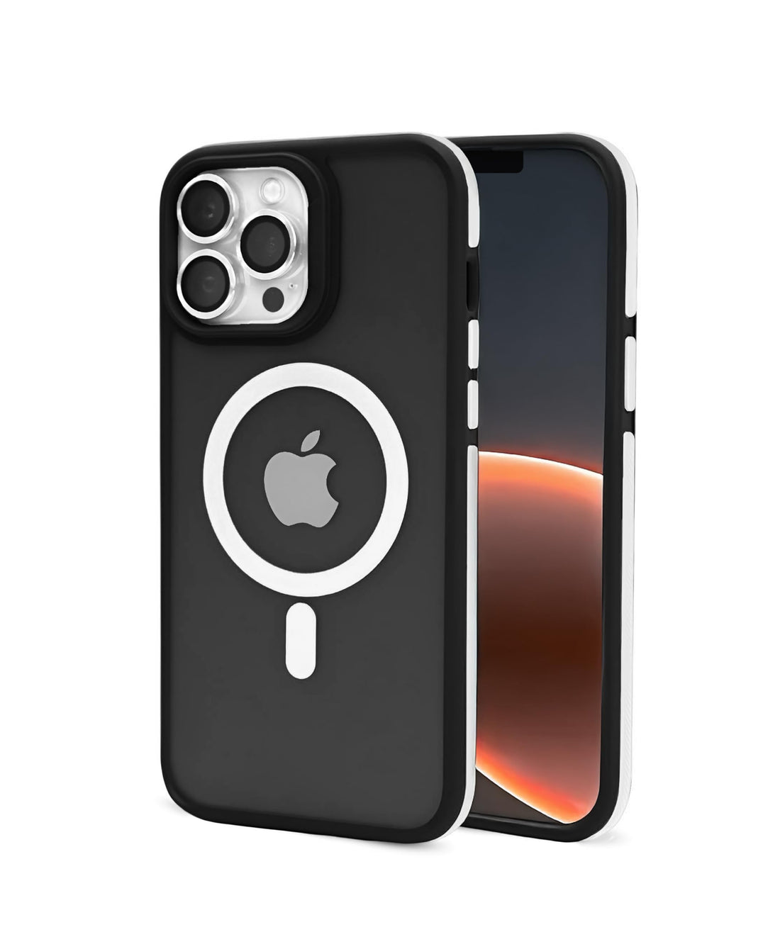 Phone Case for iPhone 12 Pro Max – Translucent Shockproof Matte Black with White Accents and Lens Camera Protection Compatible with Wireless Chargers