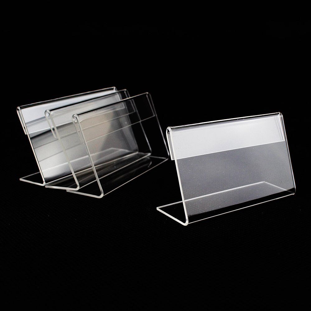 BEST MEDIA 50-Pack Small Transparent Plastic Sign Display Holders, a Mini Price Card Tag Label Stand with a Clip-Style Case for retail- 7x4 cm - Retail - 50-Pack - Transparent