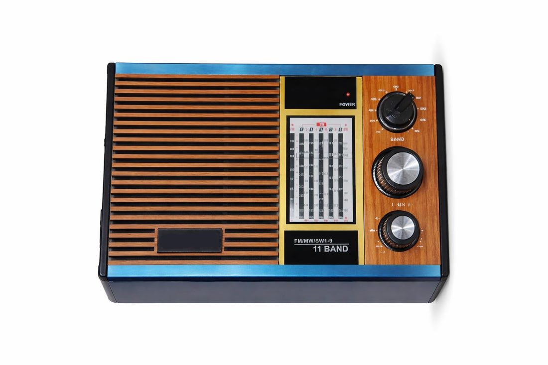 Classic 11 Band Radio, FM/MW/SW1-9, Antique Wood Design, Blue and Brown Colors