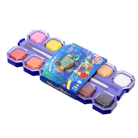 Elmaayergy Y-27/YL83010-12 Palette Of 12 Water Colour With Paint Brush With Durable Material, Suitable For School And Home