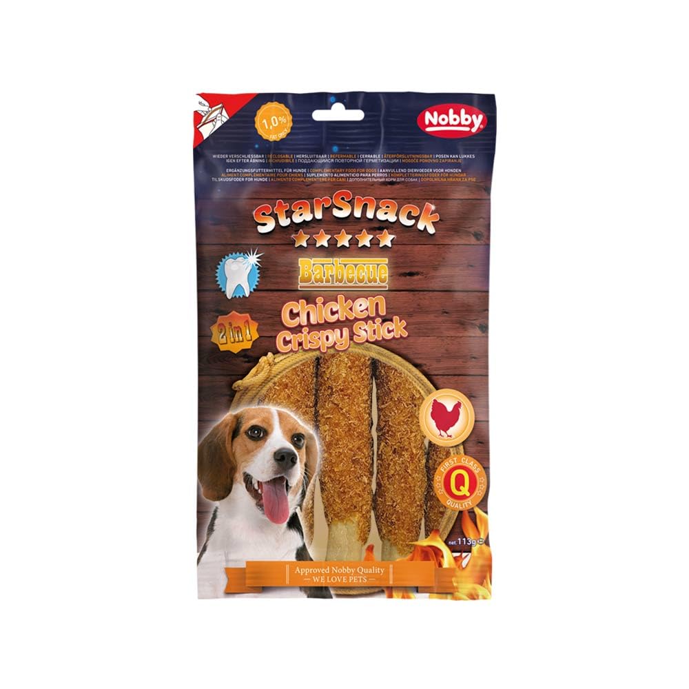 Nobby StarSnack Barbecue Chicken Crispy Stick Dog Treats, 2-in-1 Dental Care, 113g