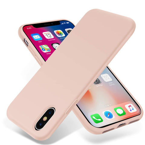 Dl3 Mobilak Compatible with iPhone X/iphone XS Case, Liquid Silicone Case, Full Body Protective Cover, Shockproof, Slim Phone Case, Anti-Scratch Soft Microfiber Lining (Pink Sand)