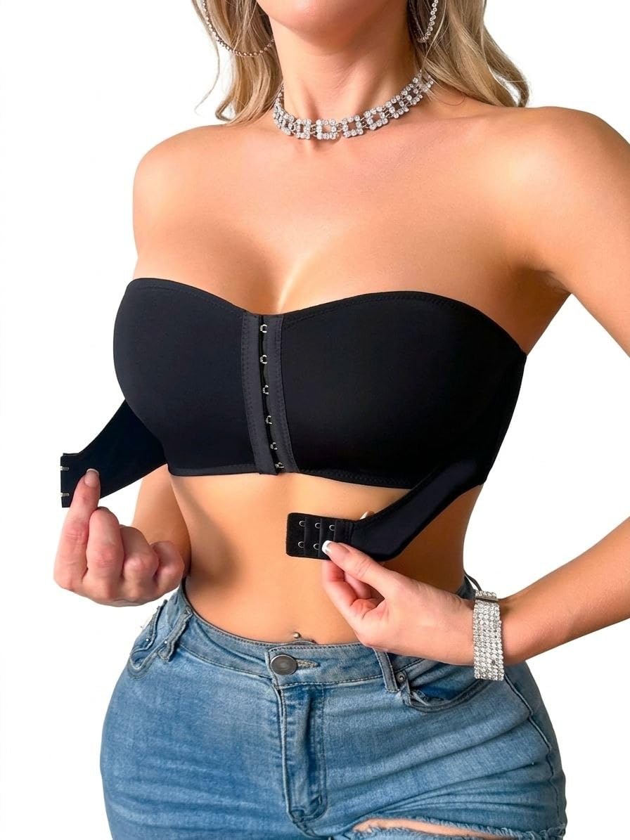 SHEIN-Upgraded Double Front Clasp Pushup Padded Bra, Easy To Match Women's Lingerie