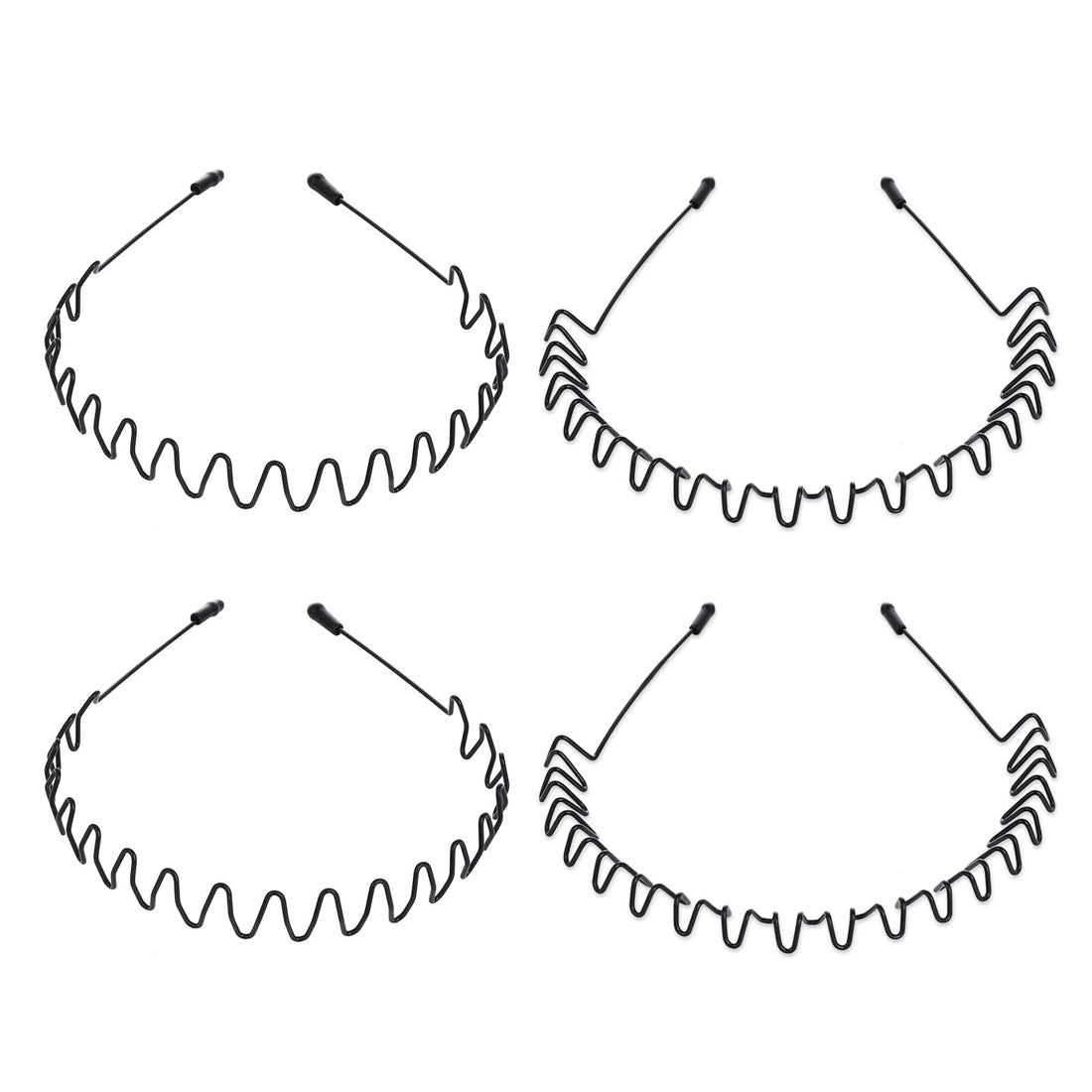 Sibba 4Pcs Metal Headband Hair Hoop - Black Spring Wave Unisex Flexible Head Band for Women Men - No-slip Accessories for Sports, Yoga, Christmas Party