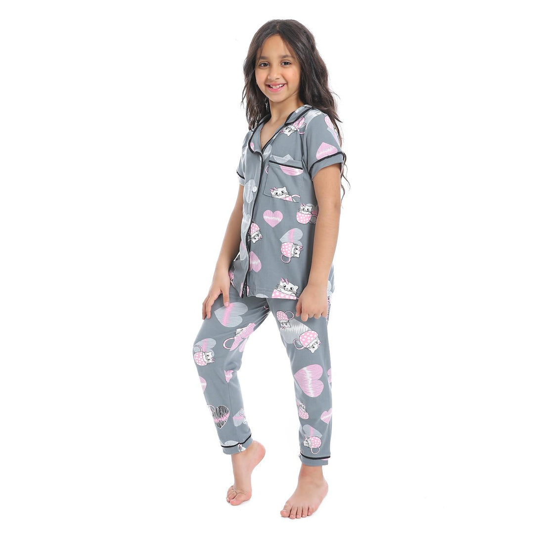 CAESAR Girls' multi-colored pajamas with buttons on the front,Multicolour,10 Years