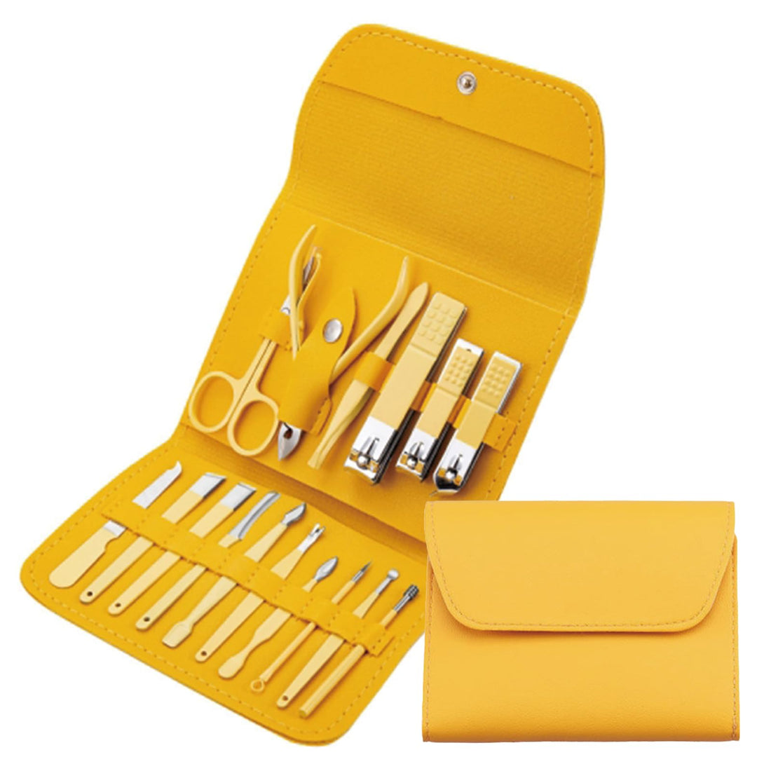 Manicure Set for Women, 16 Pcs Professional Pedicure Tools Nail Scissors, Versatile Nail Care Kit with Leather Case, Nail Kit Manicure Set for Men Women (Yellow)