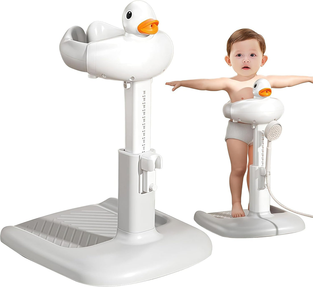Uandhome Baby Shower Stand Support, Adjustable 5 Levels Height Baby Bath Stand with AntiSlip Base, Foldable Bath Helper for Babies 6 Months & Up, Shower Standing Bath Support for Infants & Toddlers