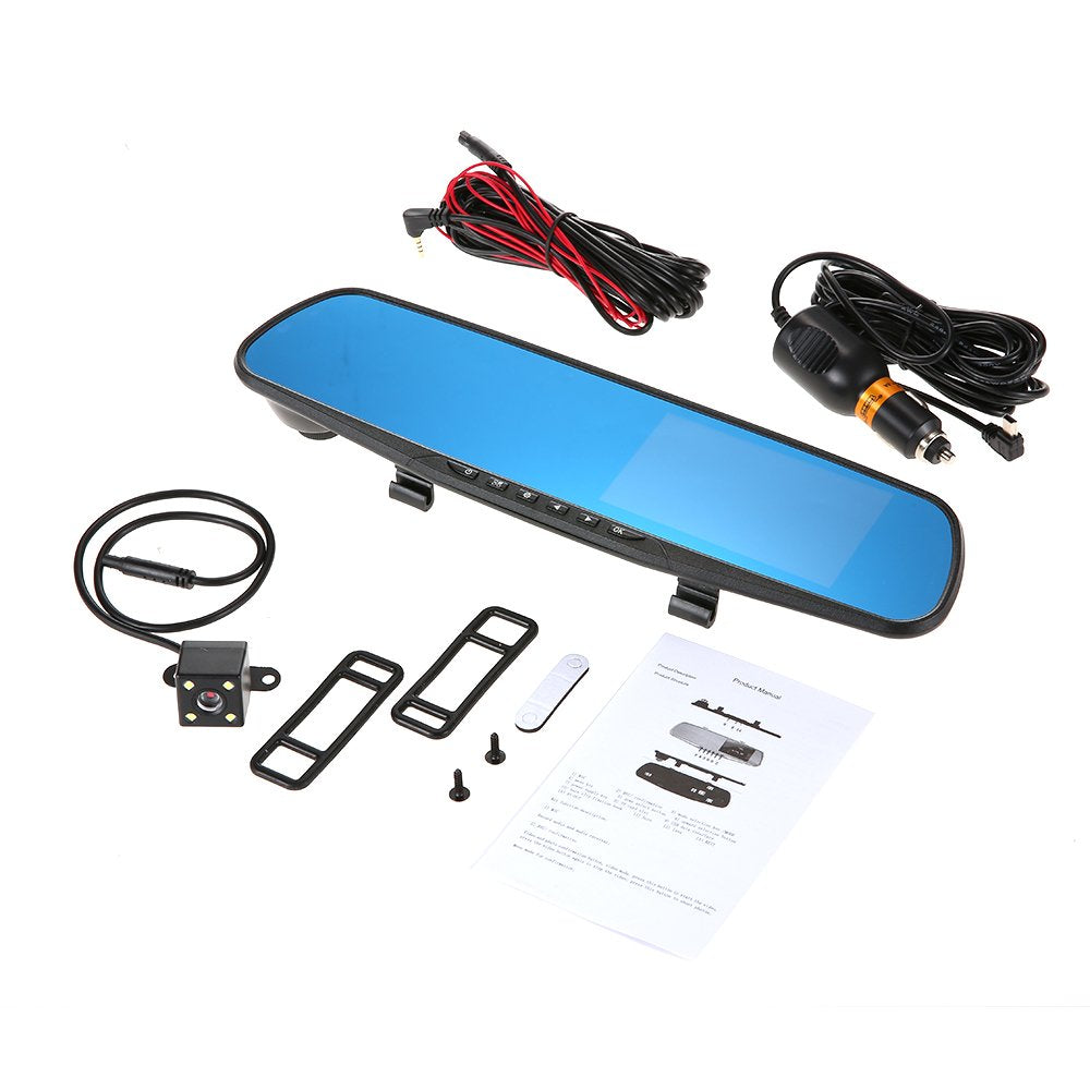 1080P Dash Cam 140 Degree Wide Angle Rearview Mirror Car Camera DVR 4.3 inch DVR Video Recorder with Night Vision G-sensor Motion Detection and Loop Recording