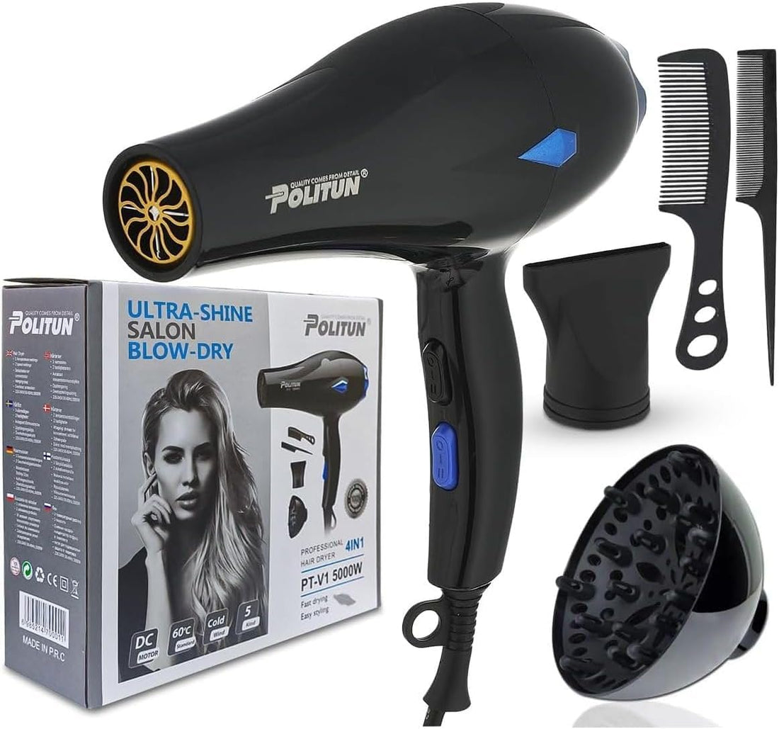 PT-V1 Electric Hair Dryer 5000W 3 Heat Levels 2 Speeds Black