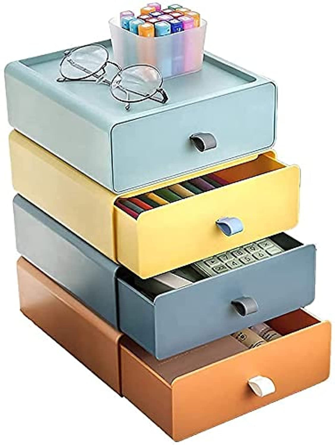 Stackable Plastic Storage Drawers Cosmetic Drawer Storage Box Makeup Cosmetic Organizer Storage Drawers Jewelry Box, Jewelry Storage Case Storage Drawers,Desktop Storage Box with Drawers(4 Pack)