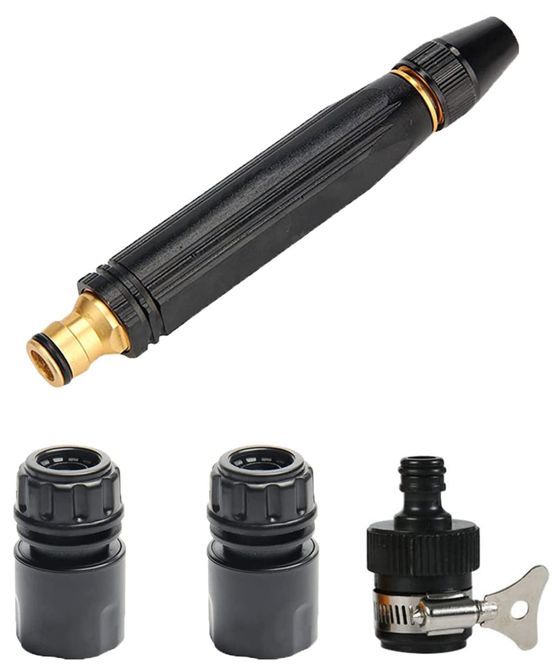 SWAMINE Portable High Pressure Washing Water Gun,Direct Spray Gun 3 Pcs PVC Hose Quick Connector, Car Wash Garden Watering Tool, High Pressure Nozzle - Black