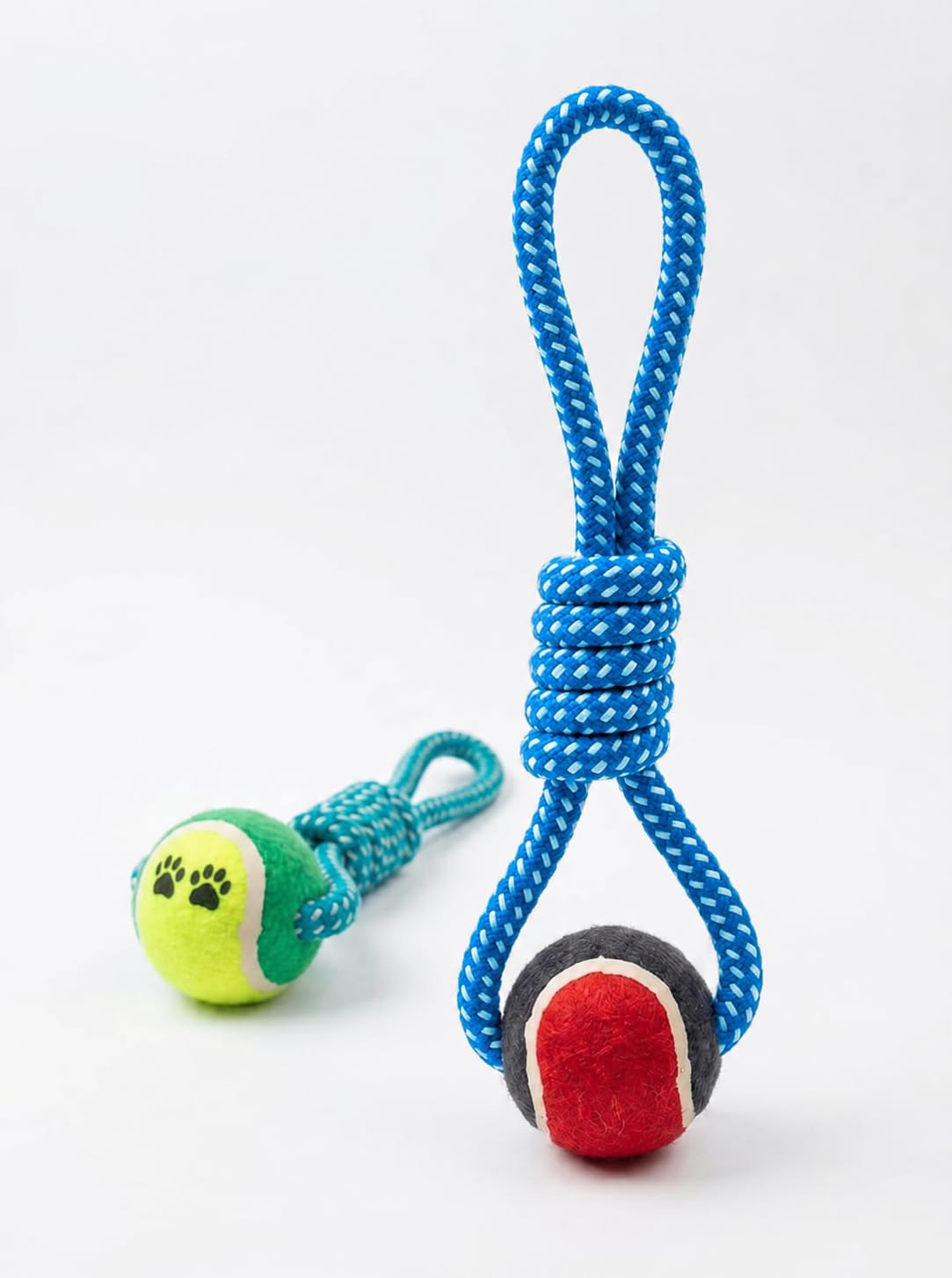 Ultra-Durable Braided Dog Tug Rope with Integrated Tennis Ball - Pet Chew Toy For Teeth Cleaning and Interactive Play For All Dogs Breed (Blue)