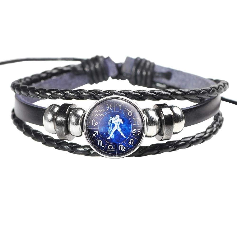 Horoscope Zodiac Western Astrology Aquarius Wristband bracelet braided leather glow light in dark pendant party Halloween gift for men and women adjustable all size unisex