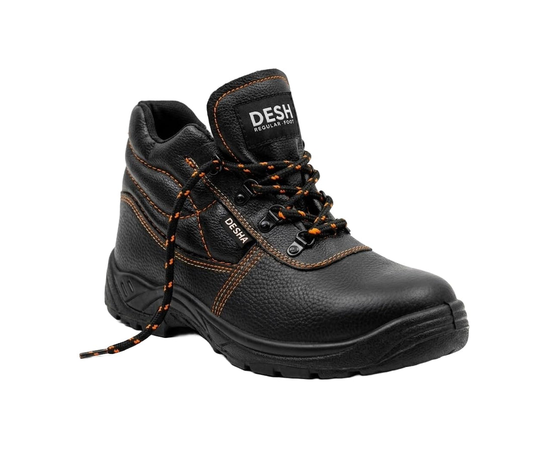 Desha Safety Shoes S3, Black Leather Work Boots with Lace-Up Closure