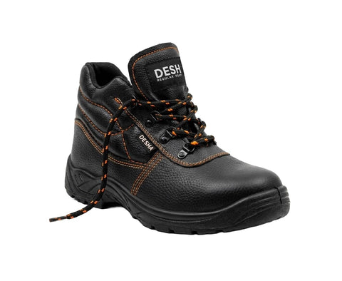 Desha Safety Shoes S3, Black Leather Work Boots with Lace-Up Closure