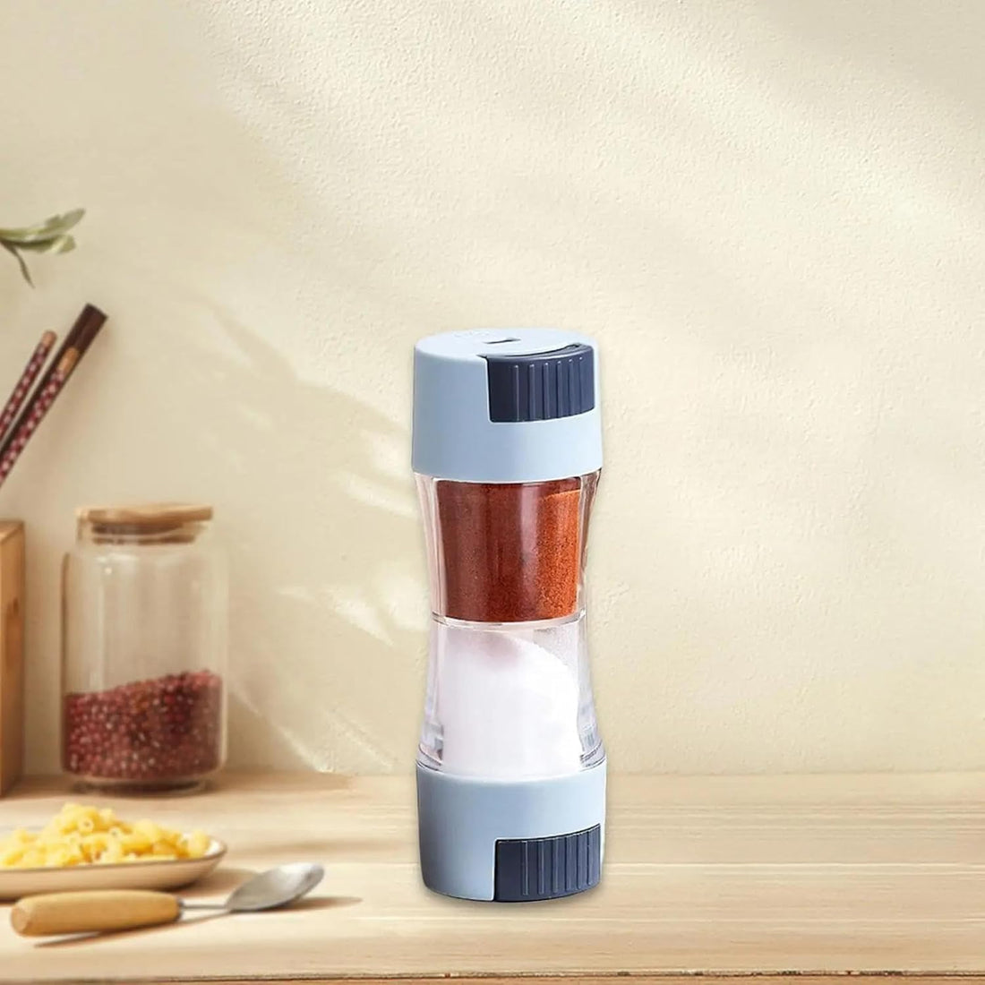 Homiera Clear Acrylic Double Spice Shaker with Airtight Lid and Accurate Measuring Button, Easily Dispenses Salt, Pepper, Condiments for Modern Kitchen