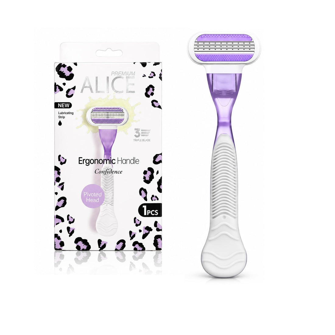 Alice - Razor For Women, Premium Alice, Ergonomic Handle, Pivoted Head, Confidence, New Lubricating Strip, 1 Piece, Purple & White, For Normal Skin (Triple Blade, Model - AS-22)