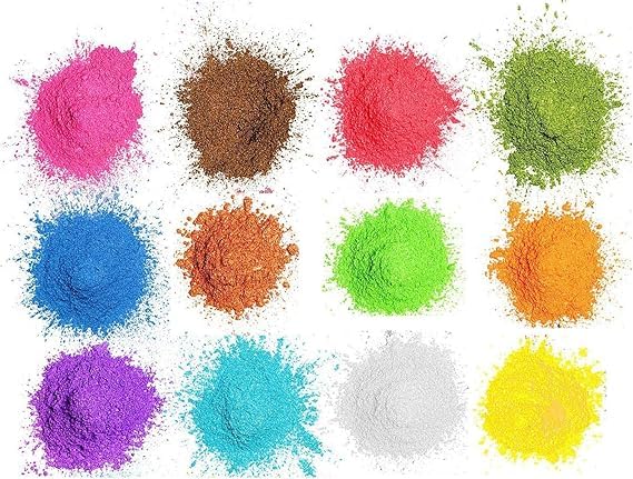 Mica Powder, 12 Colors Metallic Solid Pigment Resin Pigments, Natural Pigment - Glitter, Epoxy Resin Coloring for Soap Making, Bath Bomb, Candle, Cosmetics, Eye Shadow, Makeup, Nail Art, Ala
