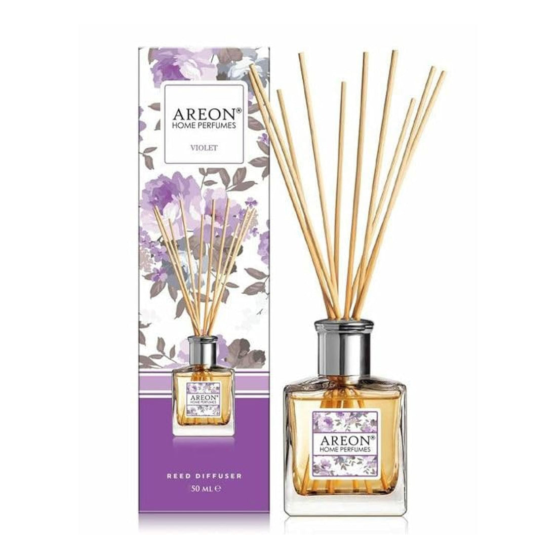 AREON Home Perfumes Violet Reed Diffuser, Home Perfume Sticks, Fragrance Air Freshener - 50 ML