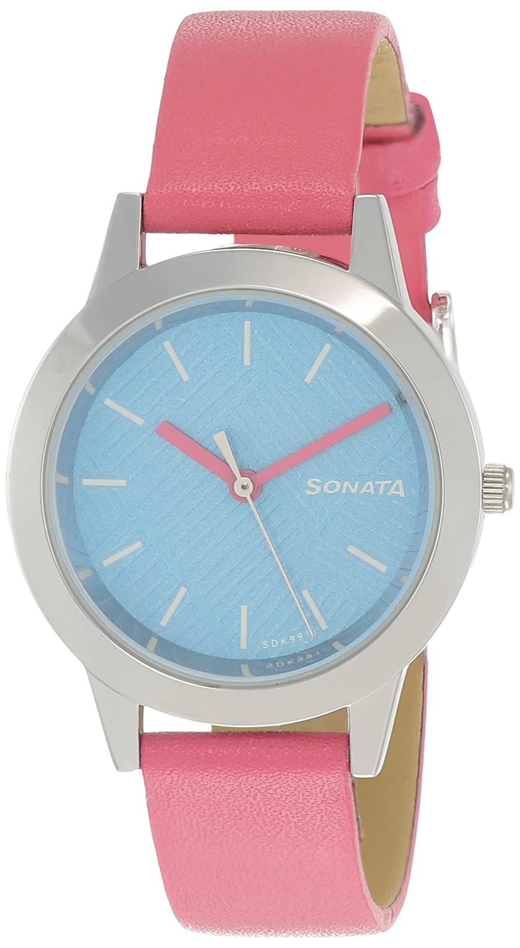 Sonata Watch for Women, Quartz Movement, Analog Display, Pink Leather Band Strap-NR87019SL14