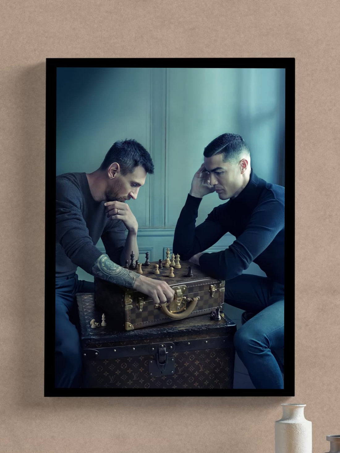messii vs ronaldoo in chess game (40 x 50cm, black)