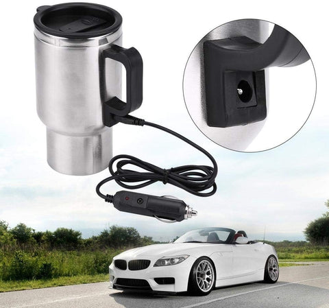 KaberMisr 2020 Car Electric Kettle Stainless Steel Portable Coffee Mug 450ml 12V Car Electric Kettle Water Warmer Coffee Tea Cup with Car Lighter Plug