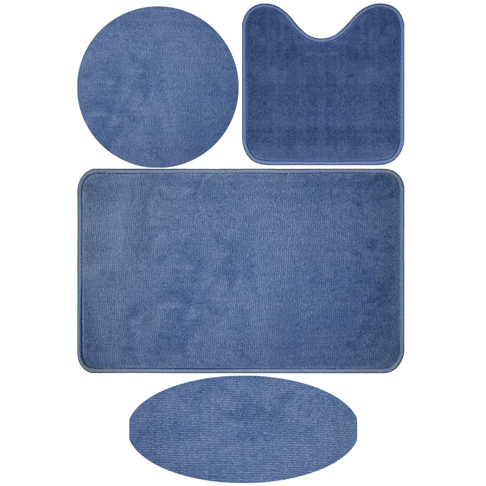 Mac Carpet Austin Bath Mats 4 Pcs Set - (1) 44X76 - (1) 44X46 - (1) 44X48 - (1) 30X68 - Blue
