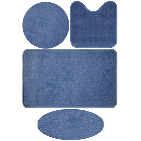 Mac Carpet Austin Bath Mats 4 Pcs Set - (1) 44X76 - (1) 44X46 - (1) 44X48 - (1) 30X68 - Blue