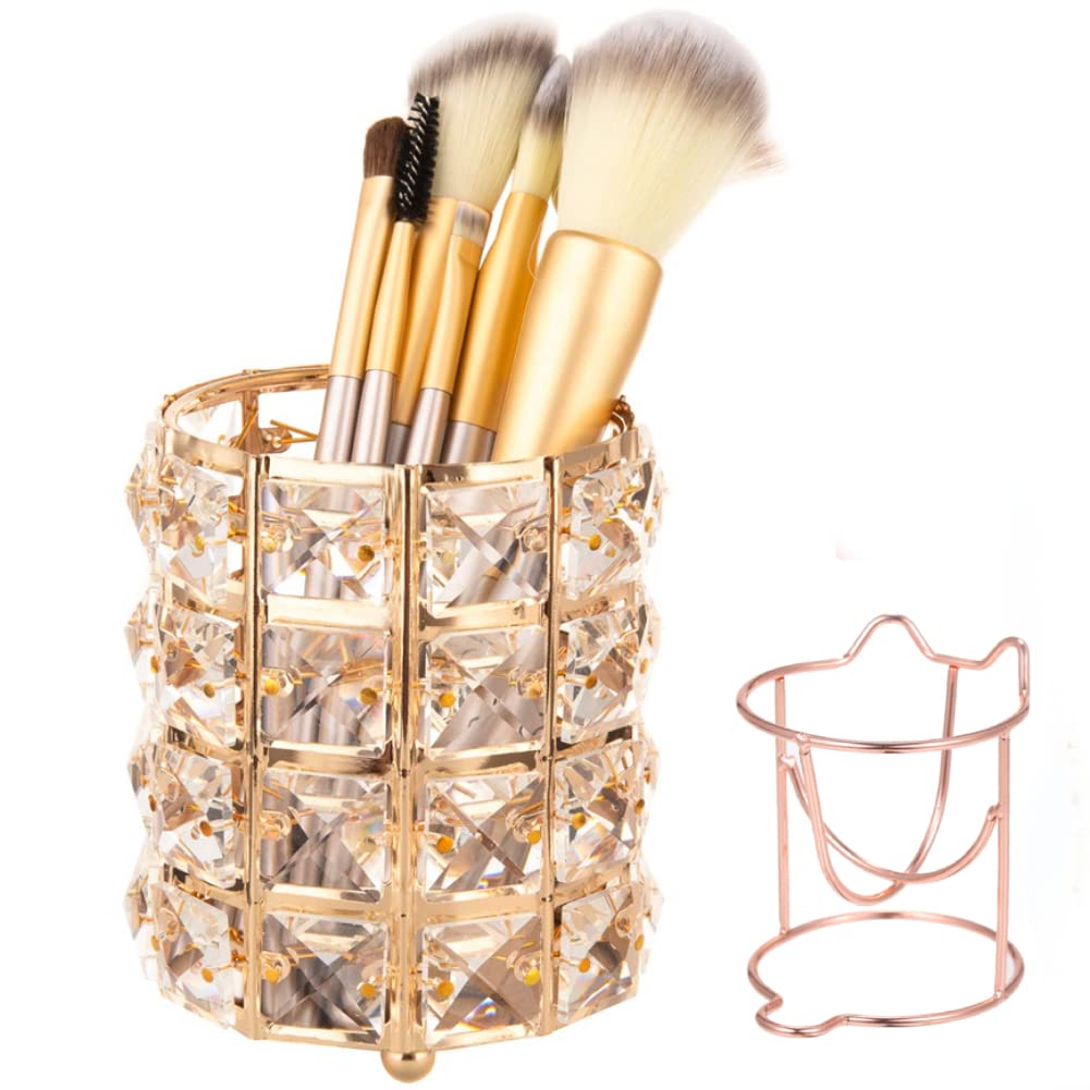 BLUETOP Crystal Make Up Brushes Cup, Personalized Shiny Makeup Brush Holder For Vanity Decor, Makeup Cups For Brushes, Crystal Small Flower Vase, Multi-Purpose Cosmetics Organizer For Pencil Pen Comb