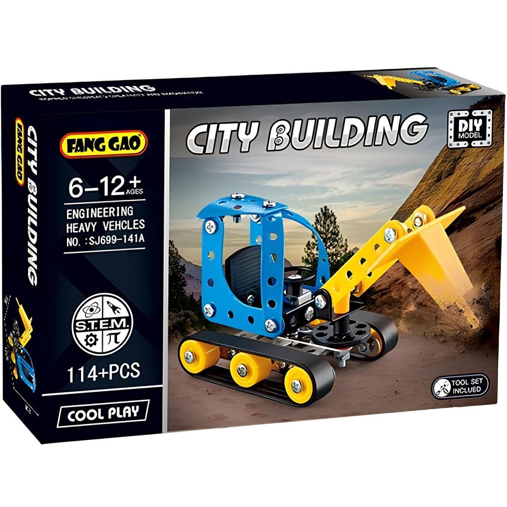 Generic City Building Engineering Construction Vehicle Set, 114 Pieces, Educational Building Blocks, Multicolour Plastic, Heavy Vehicles Theme, Ages 3+