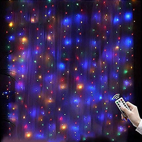 Gluckluz Window Curtain String Lights 300 LED USB Fairy Lights Decoration Lighting with Color Changing Remote Control for Indoor Home Bedroom Outdoor Backdrop Wedding Party Decor (Multi Color)