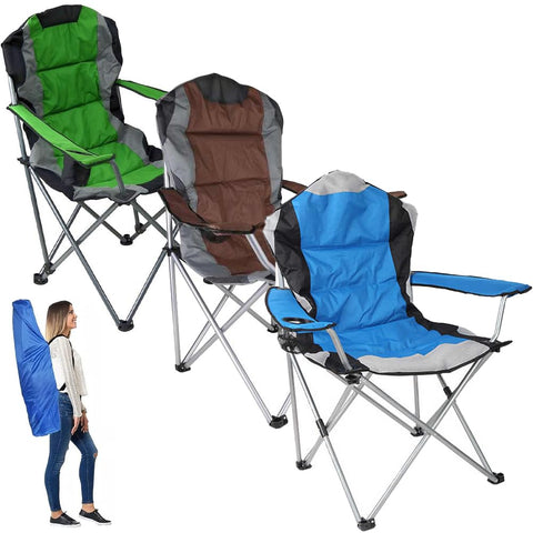 HEXAR® Outdoor Chair with Carry Bag, Large Size Padded Chair, Durable Sturdy Foldable Portable Chair with Cup Holder for Outdoor Beach Camping Travel 150kg Capacity (ASSORTED)