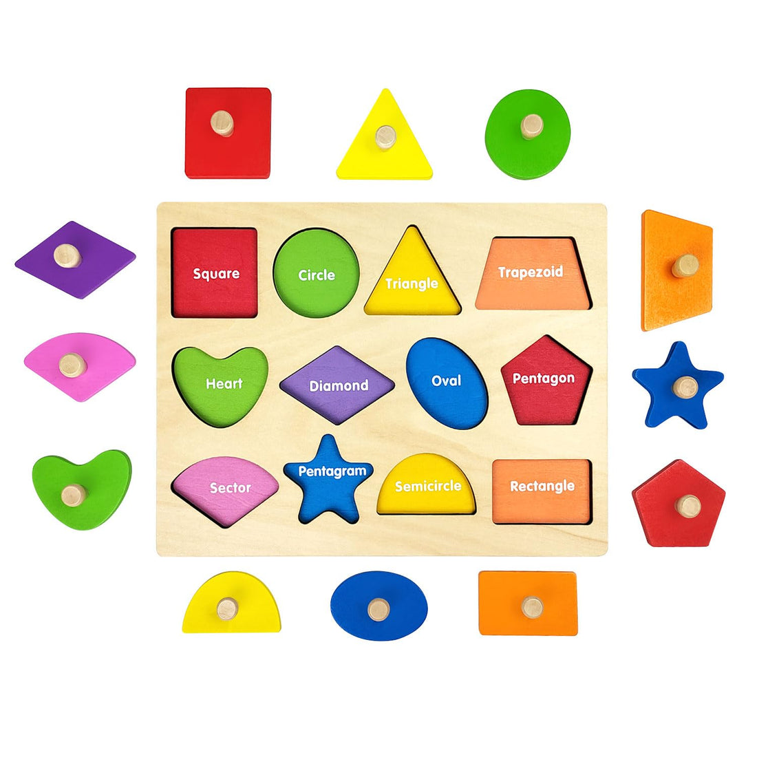 Montessori Toy Wooden Shape Peg Puzzles Montessori Baby Puzzle Geometric Shape Puzzle with Board Knob Preschool Wooden Puzzles for Toddlers 1-3 Year Old