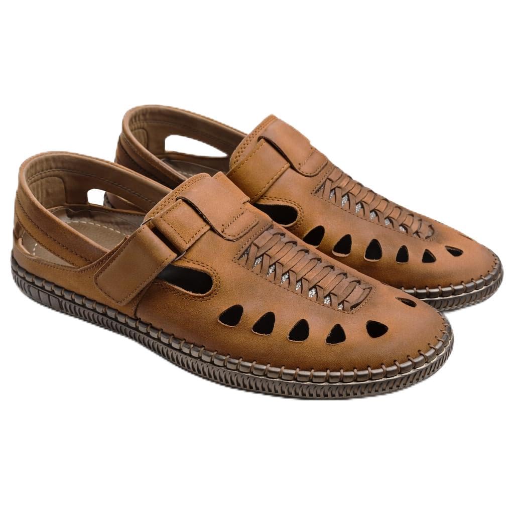 Men’s genuine leather mesh sandals – premium suede-like material | comfort and elegance all day long. CAFÉ- Size 41