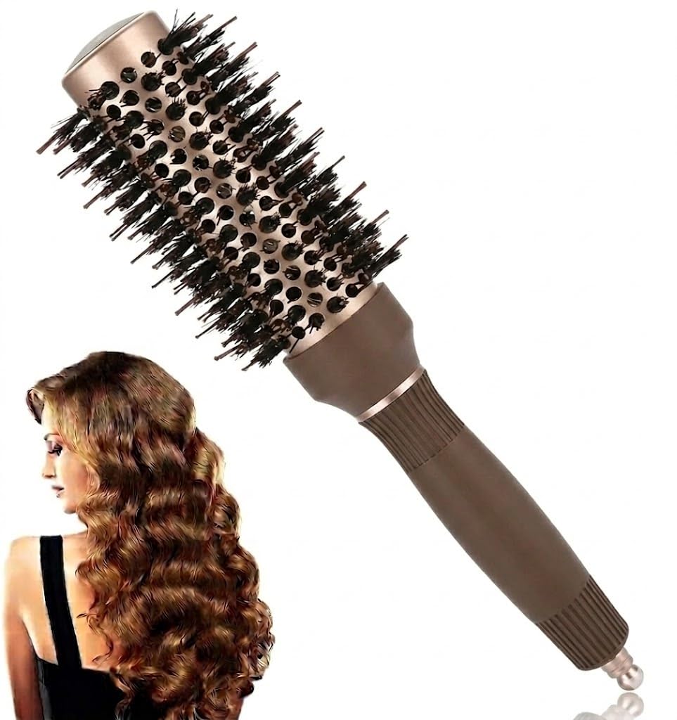 Professional Ceramic Hair Round Brush, High Quality Anion Antistatic Salon Round Hair Styling Brush, Hairdressing Tools for Hair Blow-Drying, Styling, Curling -BROWM MIX GOLD color (SIZE -25MM)