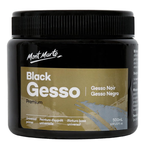 Mont Marte Black Gesso 17oz (500ml), Universal Primer, Suitable for All Paints Including Acrylic and Oil