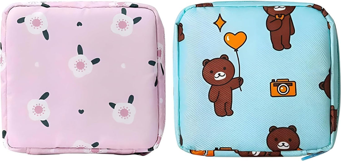 Mini Waterproof Storage Pouch – 2 Pack Multipurpose Organizer Bags for Women | Sanitary Pad Holder, Cosmetic Pouch, Pencil Case, Travel Toiletry Bag | Small Portable Purse for Daily Use