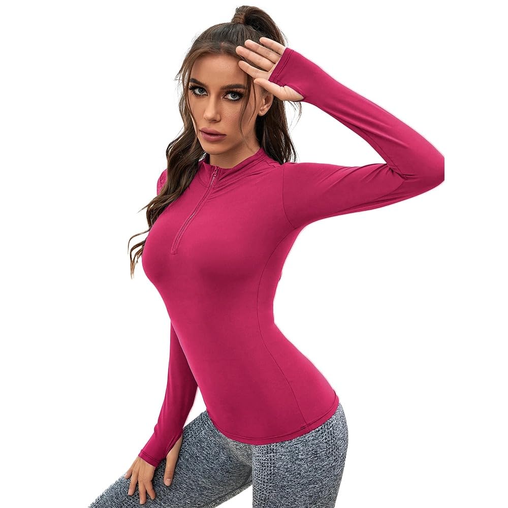 Sport Top - long sleeve t-shirt Half Zipper Thumb Hole Sports T-shirts for women