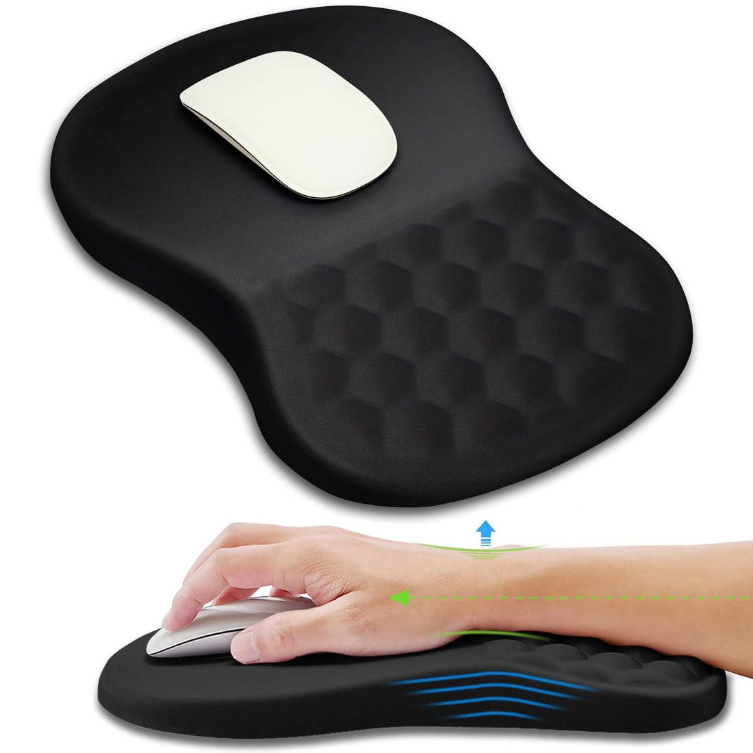 Ergonomic Mouse Pad Wrist Support with Massage Design, Wrist Rest Pain Relief Mousepad with Memory Foam&Non-Slip PU Base, Mouse Pads for Wireless Mouse & Desk