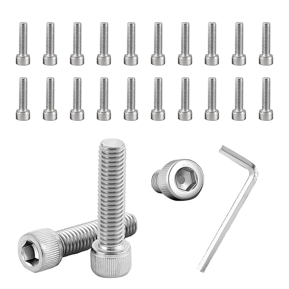 20 x M6 x 20 Pan Head Screws with Hex Socket Head Cap Screws Full Thread Socket Head Screws with Key